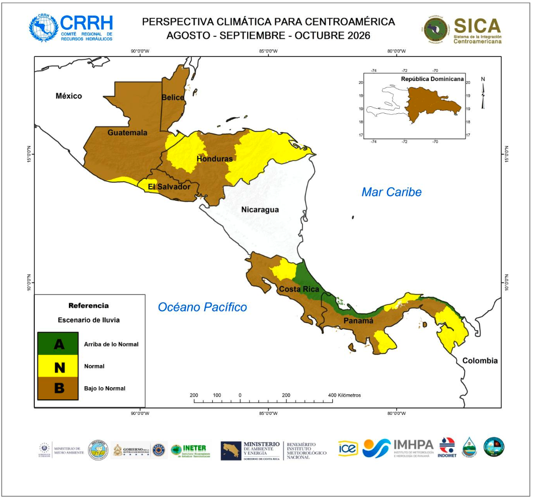 Mapa de perspectiva climática para Centroamérica, agosto-septiembre-octubre 2026 - CRRH-SICA